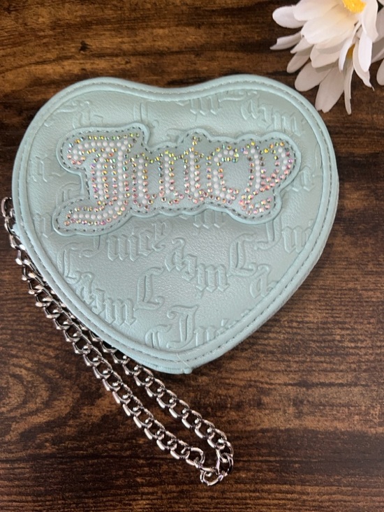 Juicy Couture Handbags - NWOT Juicy Couture Pastel Aqua Heart Wristlet with Rhinestone and Pearl Logo